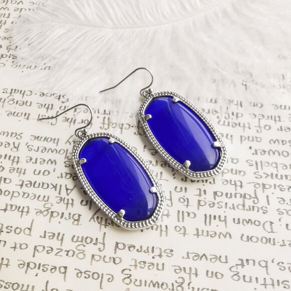 Kendra Scott Elle Cobalt Cat's Eye Silver Earrings - Picture 1 of 4